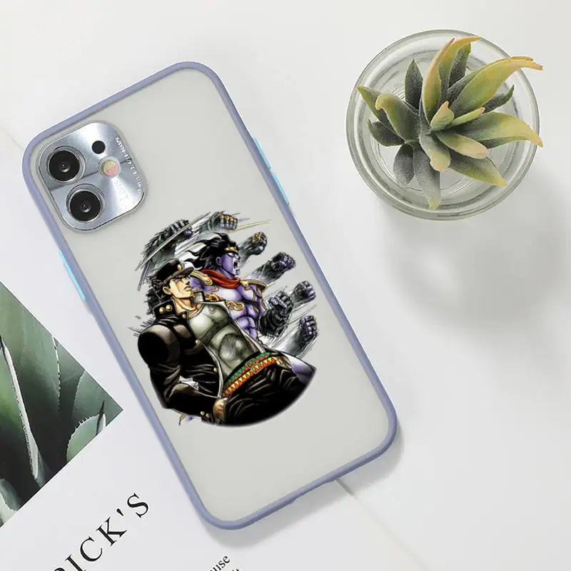 

JoJo Bizarre Adventure jotaro kujo Phone Case For iPhone 12 11 Mini Pro XR XS Max 7 8 Plus X Matte transparent Gray Back Cover