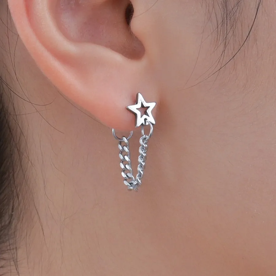 

Серьги-подвески в Корейском стиле для женщин и мужчин, крутые украшения в стиле Харадзюку, панк, e-Girl, звезда, цепочка, уличная бижутерия в сти...