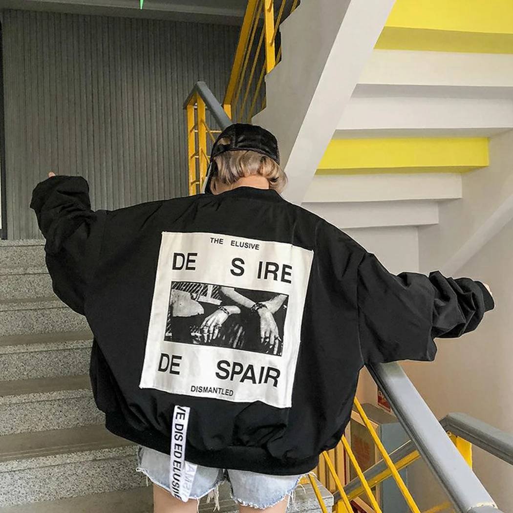 Harajuku Женская куртка бомбер большого размера с буквенным принтом свободная