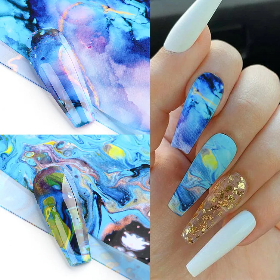 

10pcs Holographic Foils for Nails Starry Marble Wraps Nail Sticker manicure Sliders Charm Adhesive Spring Decoration Set