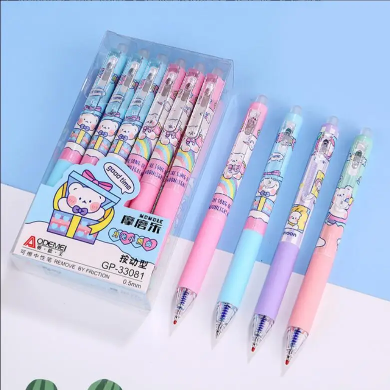 

36 pcs/lot Moon Bear Erasable Press Gel Pen Cute 0.5mm Blue Ink Neutral Pens Promotional Kids Gift Stationery School Supplies