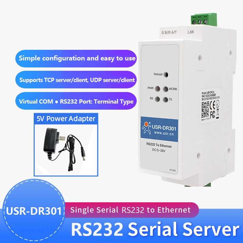 USR-DR301 DIN-Rail Modbus RS232 Serial port TO Ethernet Converter bidirectional transparent transmission between |