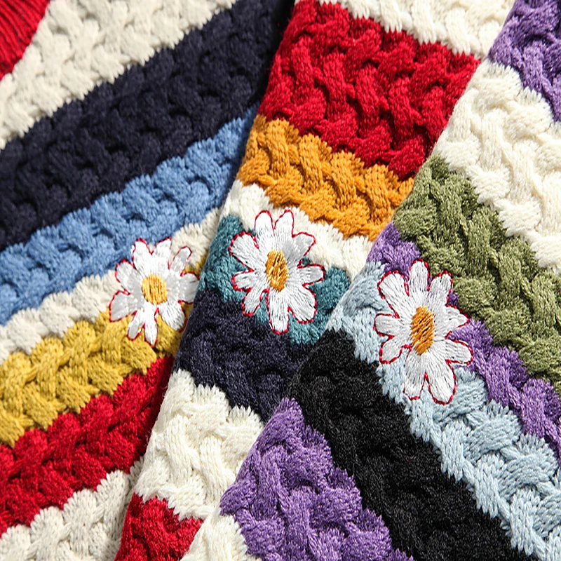 

Mens Flower Embroidery Knitted Sweaters Streetwear 2020 Winter HipHop Unisex Casual Vintage Loose Couple Pullovers Sweater