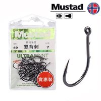 mustad 10757 carbon steel fishing hook barbed hook double back barbs 1 9 lure hook sea fishing peche accessory tackle pesca