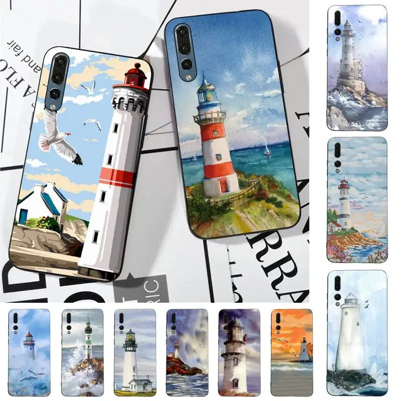 

TOPLBPCS Hand Painted Lighthouse Print Bird Phone Case for Huawei P30 40 20 10 8 9 lite pro plus Psmart2019