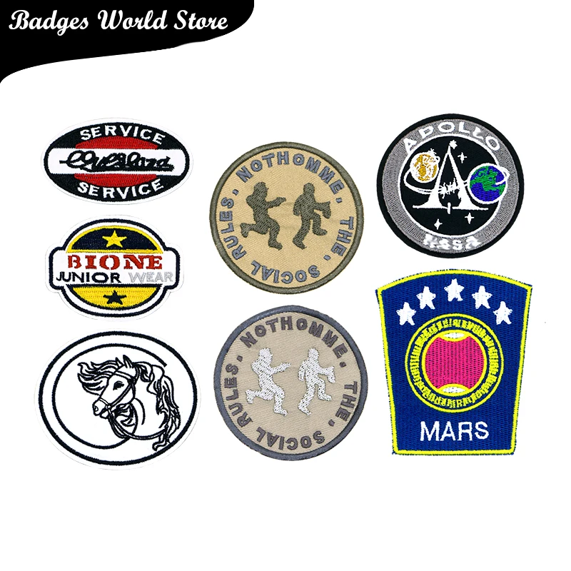 

Horse Boy Earth Space Agency Words Round Totem Icon Embroidery Applique Patches For Clothing DIY Iron on Badges on the Backpack