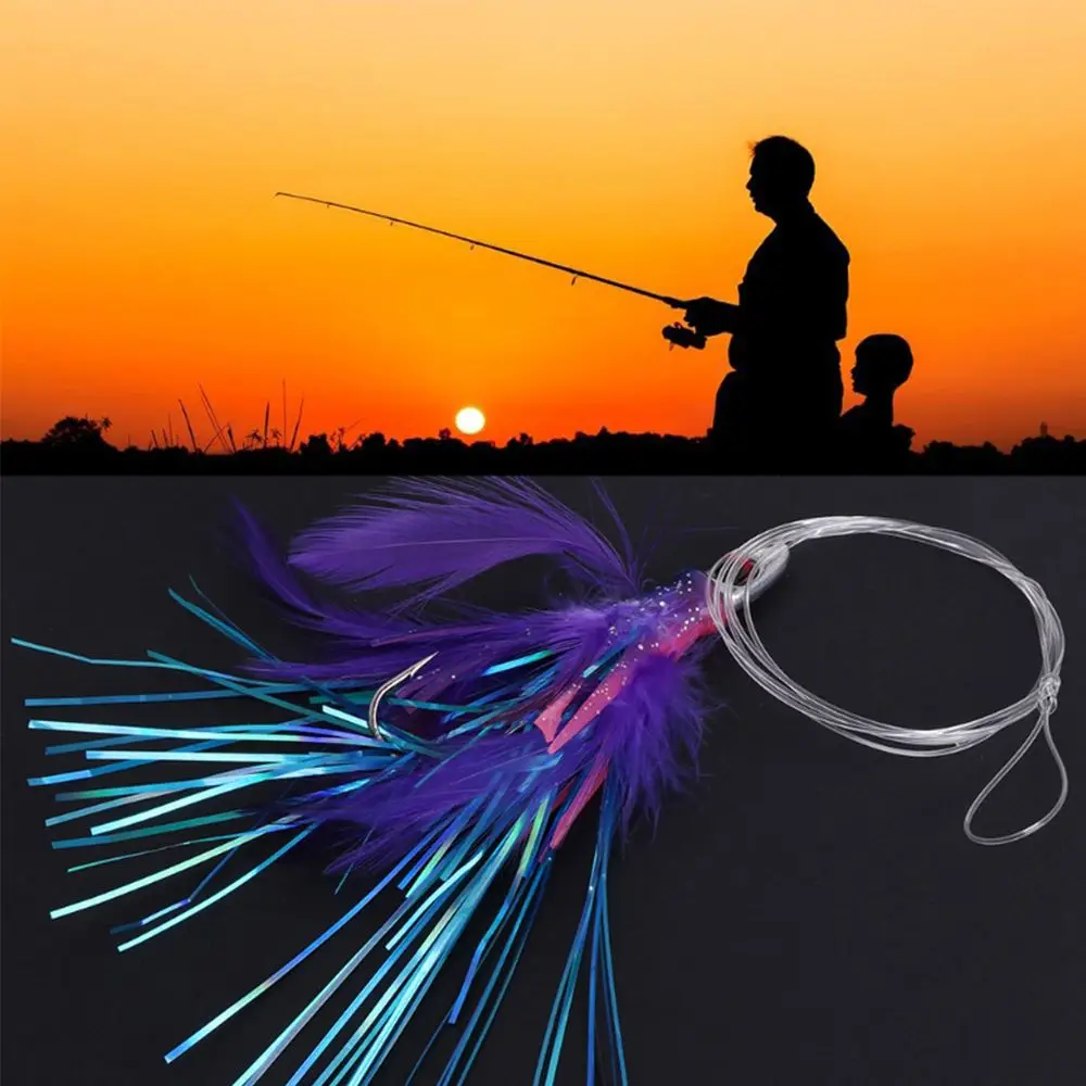 

Fishing Tackle Soft Silicone Artificial Squid Skirt Feather Lure long tail Tied up Saltwater Octopus Bait String hook
