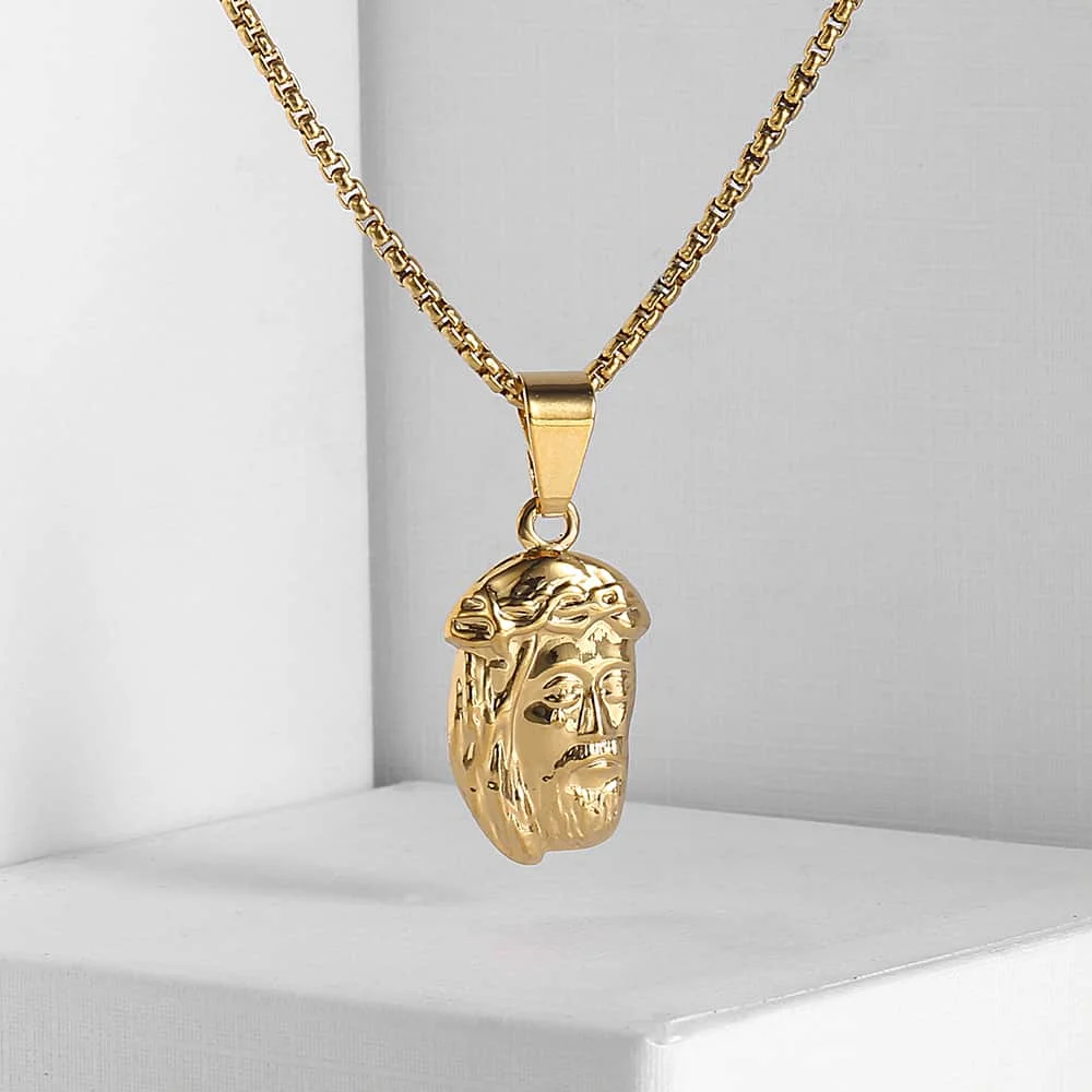 Женское ожерелье с подвеской в виде Иисуса желтое золото цепочка коробки для