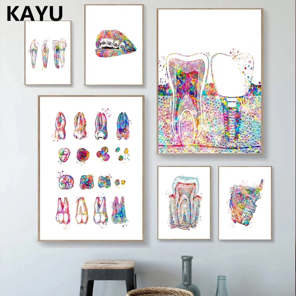 

Постер для стоматологических имплантов, Картина на холсте с цветными зубами для здоровья полости рта, медицинская Настенная картина для де...