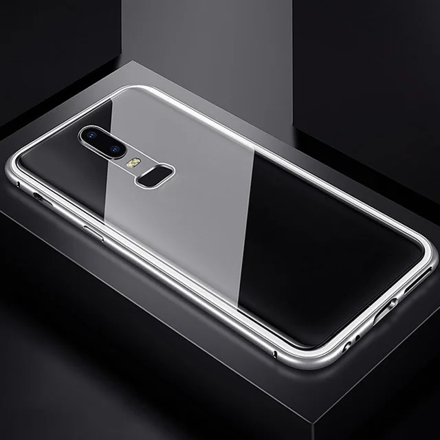 Металлический магнитный адсорбционный стеклянный чехол для Oneplus 7 T Pro 6 6T 5T One plus чехол для телефона Магнитный защитный чехол - Цвет: Sliver