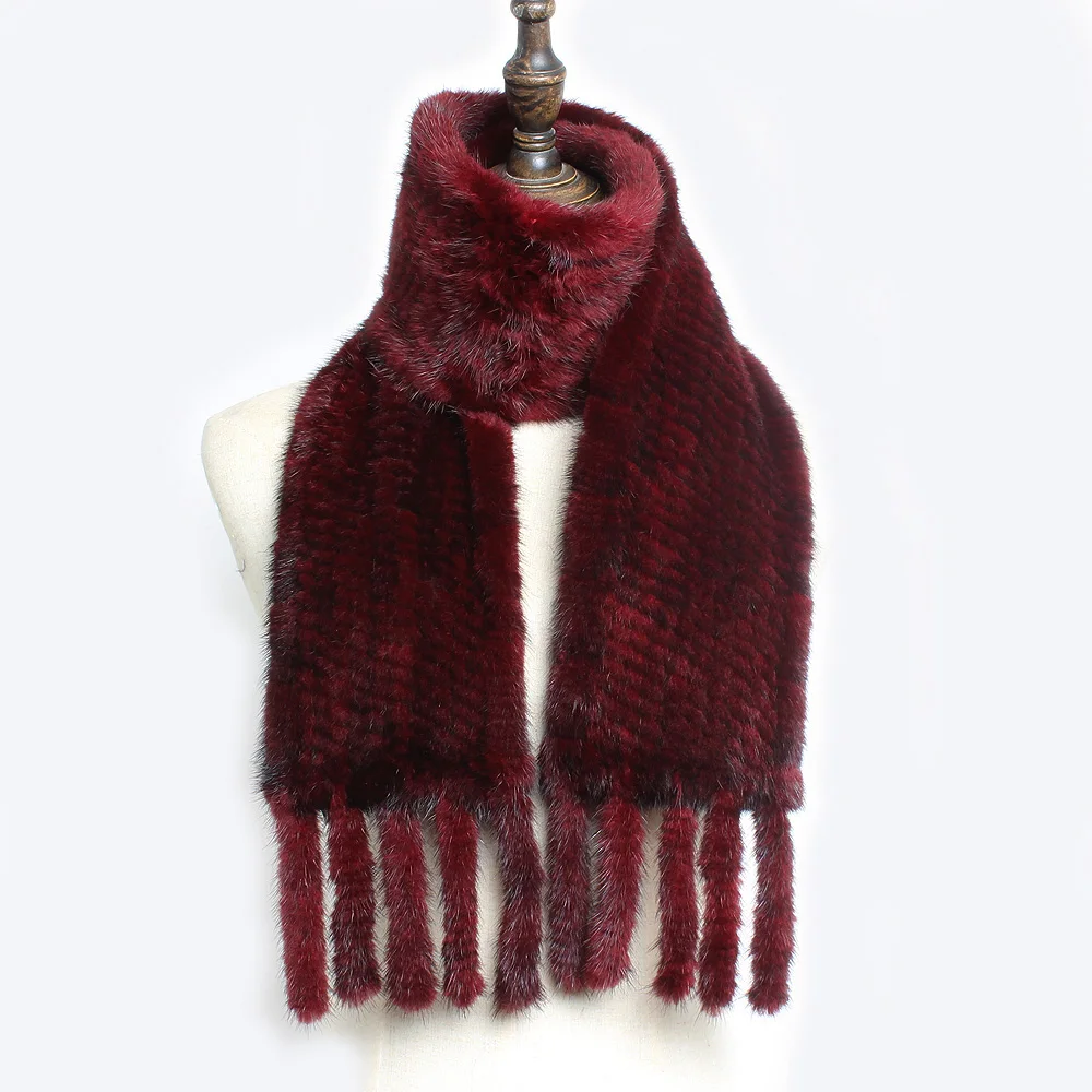 Женский шарф из 100% натурального меха норки длинный натуральный мех ручная вязка |