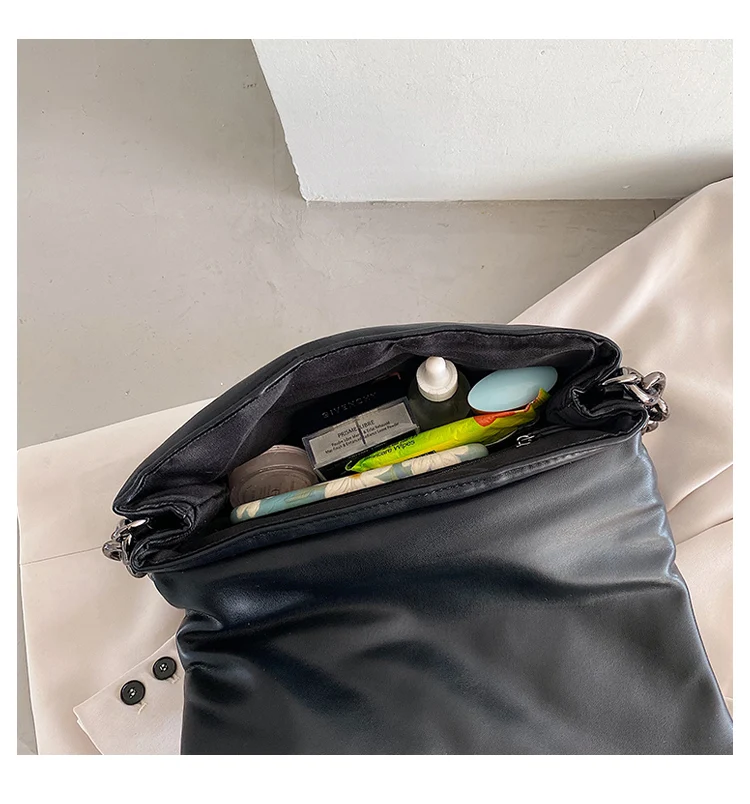 

Trend Black PU Hand Bags for Women Casual Chain Shoulder Big Bag 2021 New Ladies Underarm Bag Simple Solid Color Leather Handbag