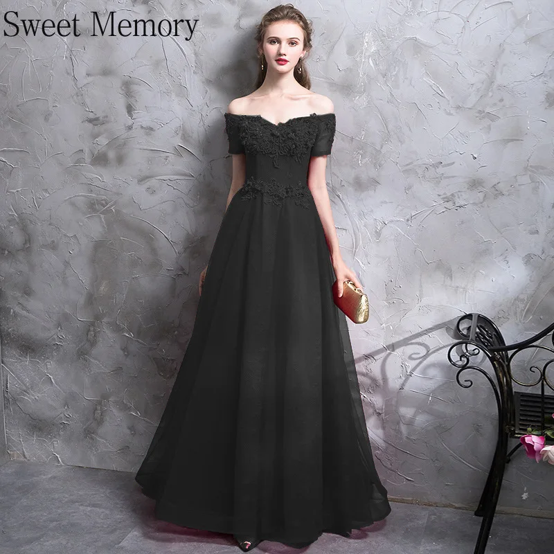 

F252 Wine Red Black Navy Blue Long Evening Dresses 2021 Bride Guest Wedding Party Dress Women Robe Appliques Lace Up Formal Gown