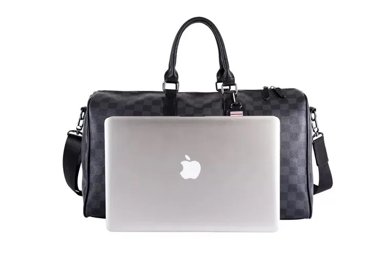 

Ladies and Men Travel Handbag Large capacity Short Distance Business Travel Checked Handbag Classic PU leather shoulder bag