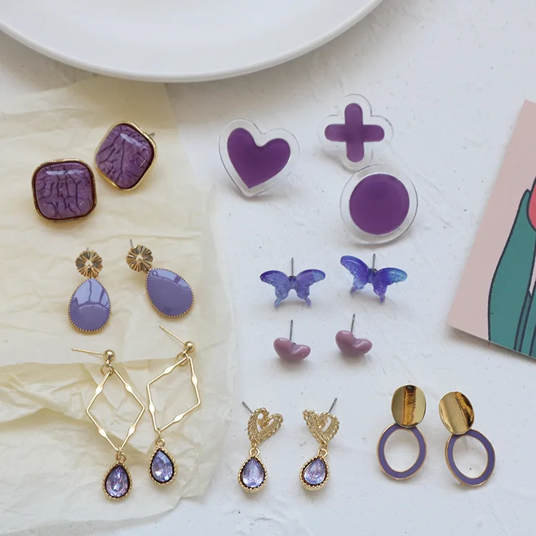 

Purple earrings 2021 new grape temperament earrings female Korean version of gentle ear clips without pierced women's earrings