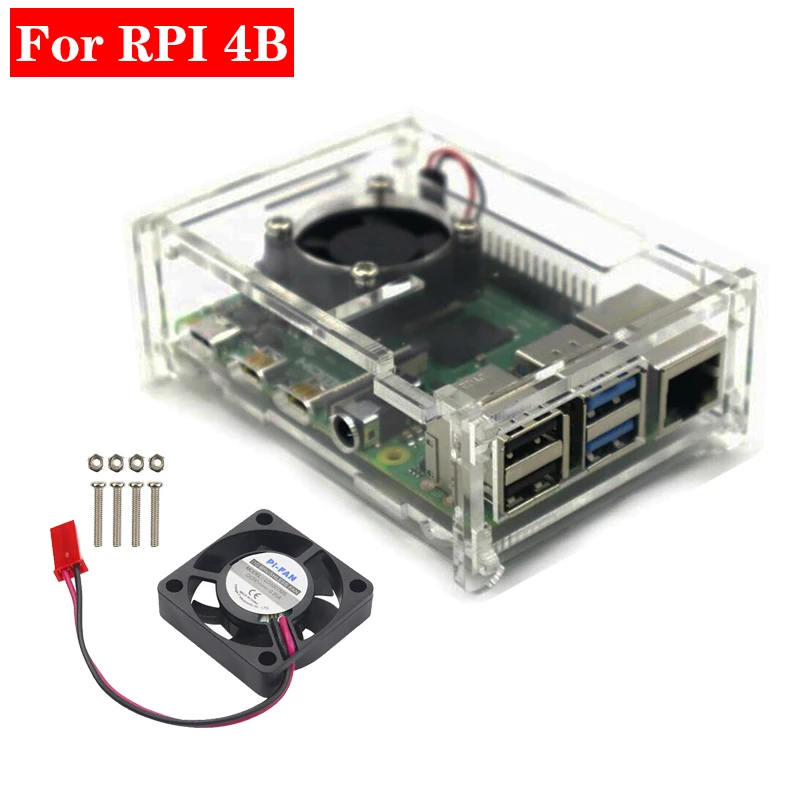 Акриловый корпус, прозрачный корпус с охлаждающим вентилятором для Raspberry Pi 4 Модель B 4B