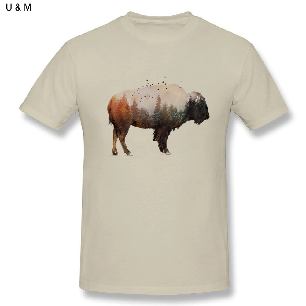 Мужская футболка с круглым вырезом Bison Повседневная оверсайз из хлопка короткими