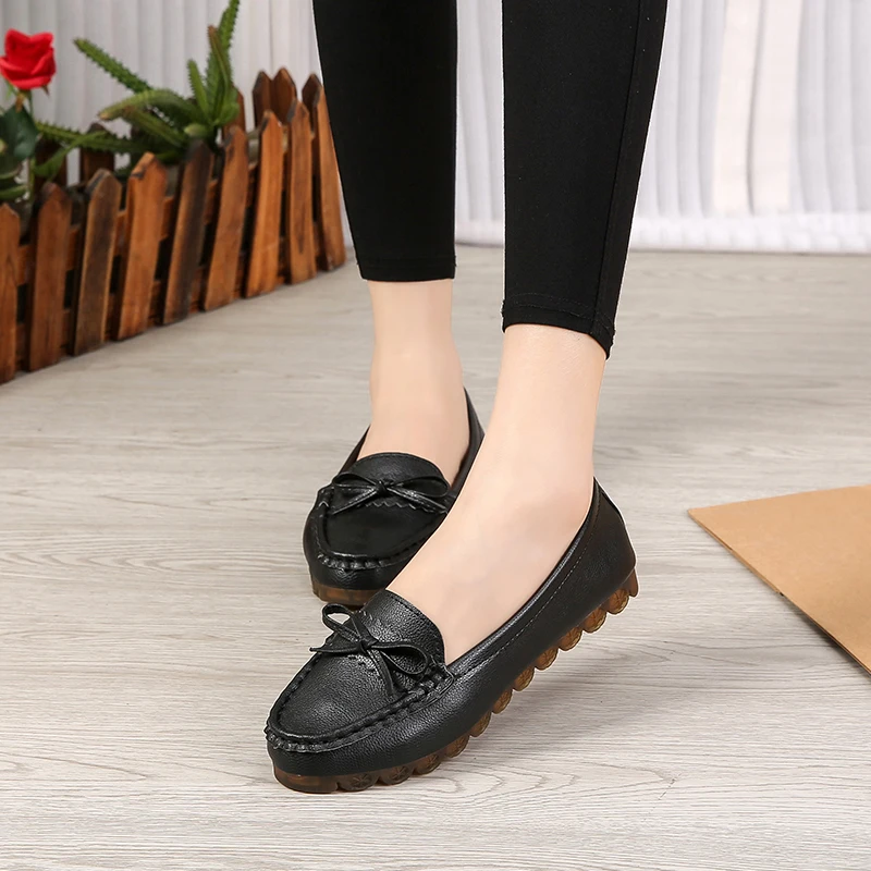 

Casual Woman Shoe Shallow Mouth Autumn All-Match Female Footwear Round Toe White Sneakers Soft Modis Fall Moccasin Nurse Dress N