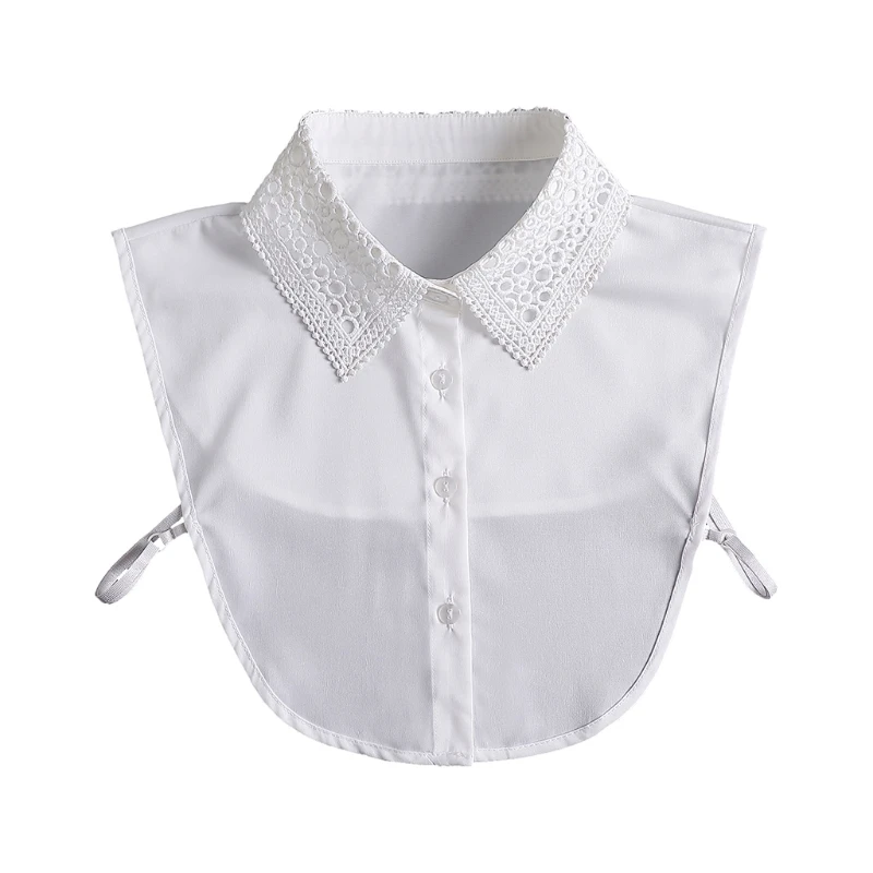 

Office Lady Elegant Layering False Collar Detachable Dickey Blouse Hollow Out Embroidery Circle Pattern Lace Lapel Half for 35EF