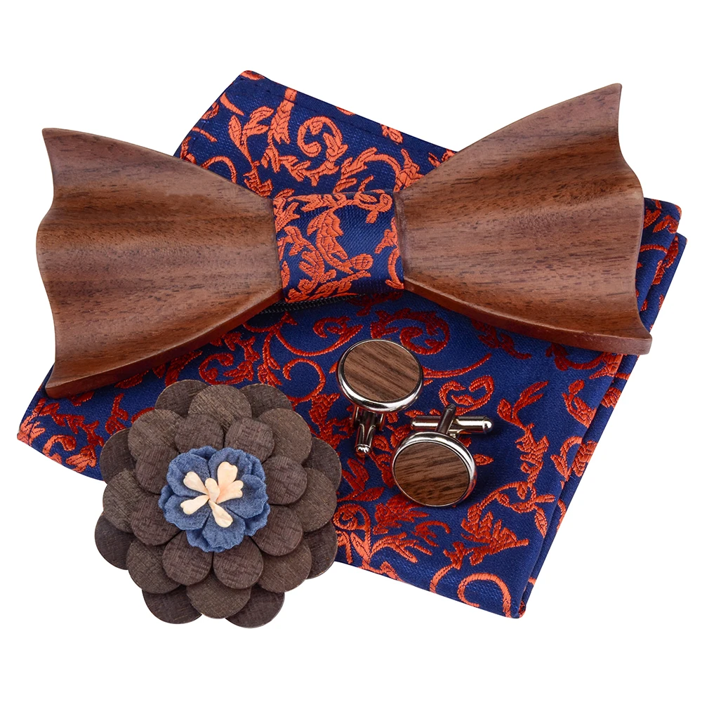 Цветочный 3D деревянный галстук бабочка набор карманная квадратная брошь для