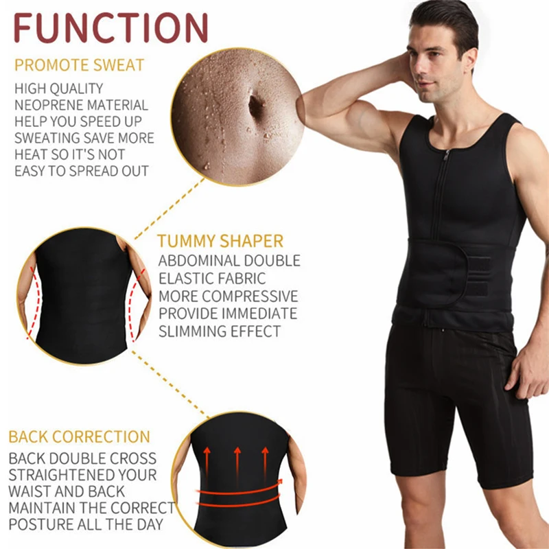 LAZAWG Mens Gym Neoprene Body Shapers Vest Sauna Sweat Suits Slimming Belly Tank Tops Cinchers Modeling Strap Waist Trainer Belt