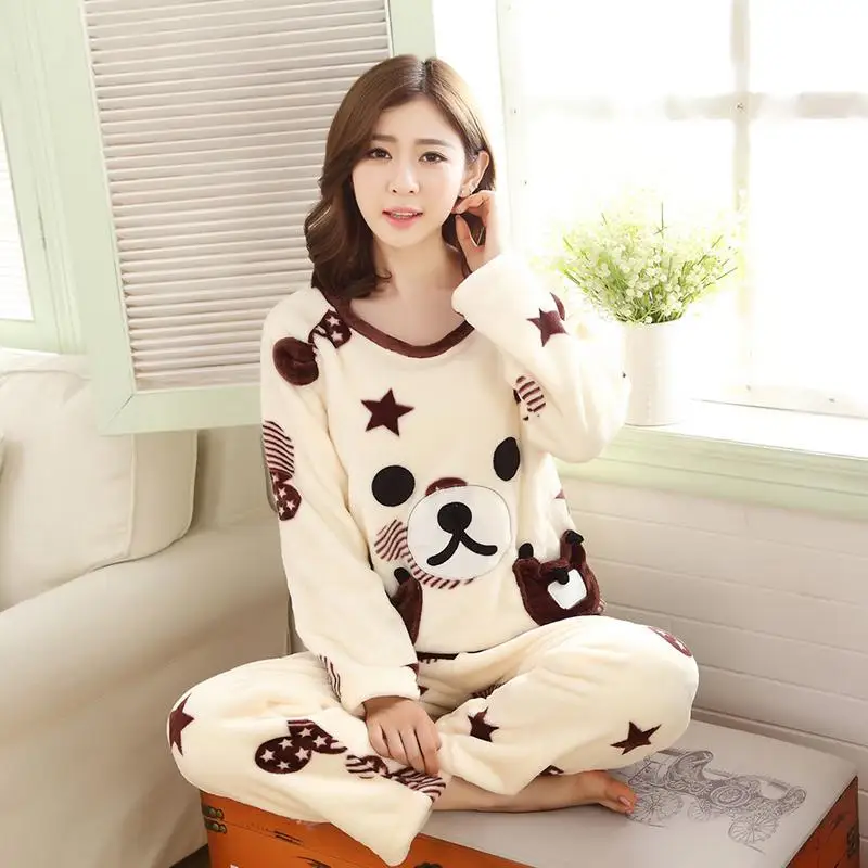 Женские пижамные комплекты бархатная Пижама кораллового цвета с мультяшным