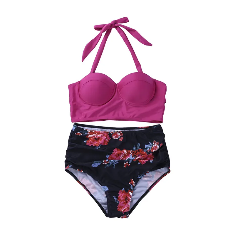 

iTranyee Floral Print Bikini Sets Women Swimsuit Plus Size 2XL Swimwear Beach Wear Sexy Backless Tight Bathing Suit for Big lady