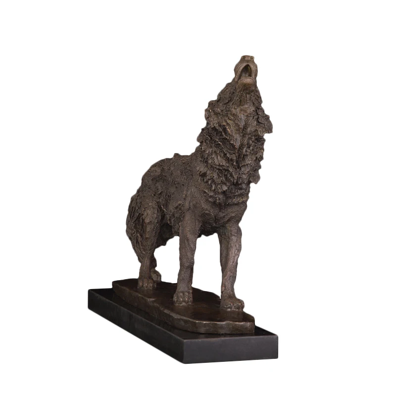 

Howling Wolf Statue Sculpture Bronze Wildlife Animal Wolves Copper Figurine Marble Base Vintage Art for Decor
