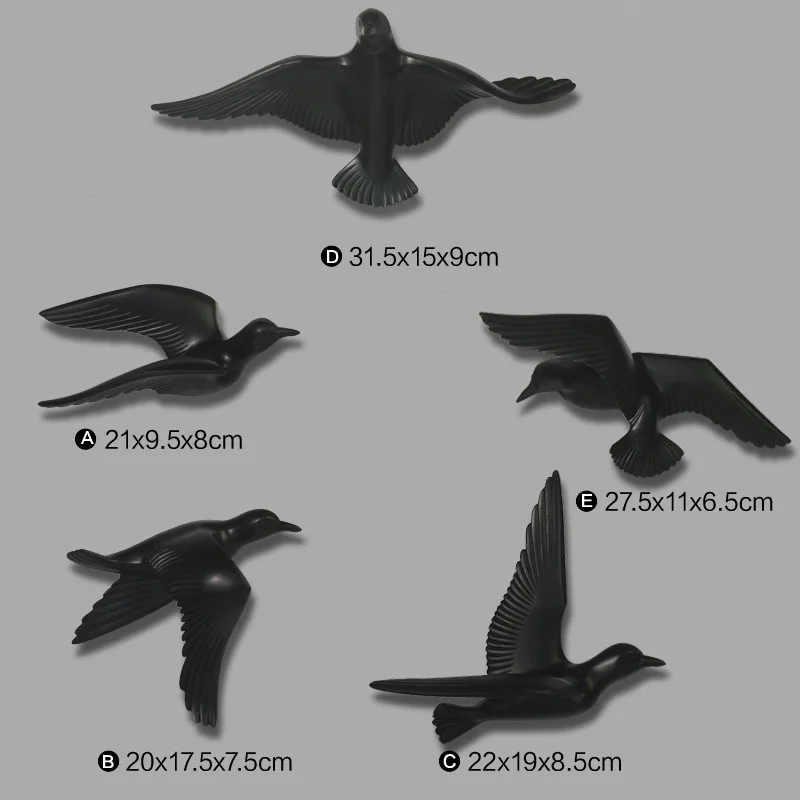 Черный 5 шт./компл. Творческий 3D смола птица украшение дома Декор стены наклейки украшения мебели голубь мира для европейских талисман - Цвет: Черный