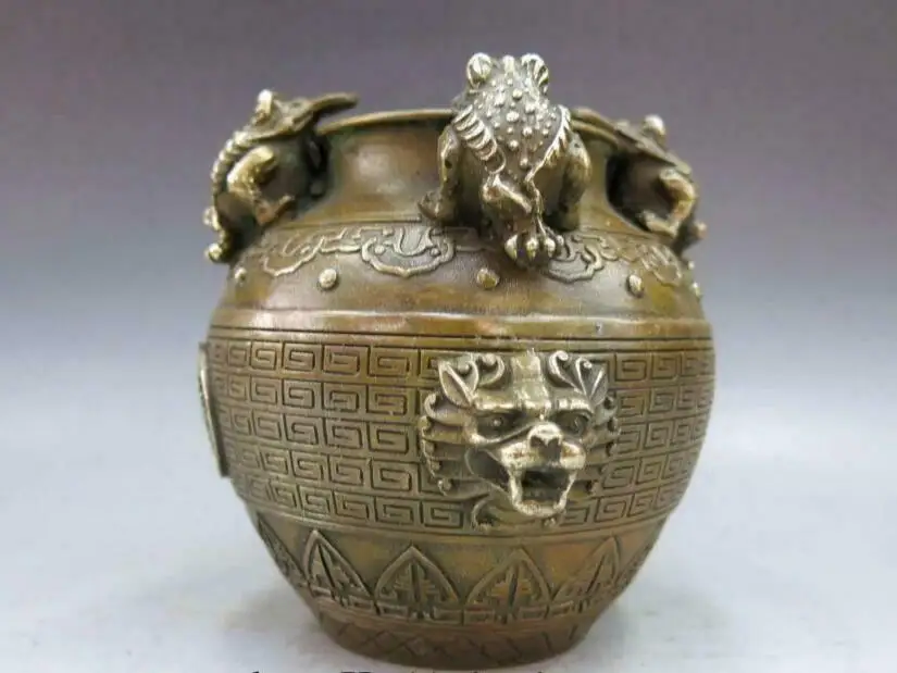 Китайская латунная медная Золотая жаба bufonid для денег богатства Foo Dog Львиная