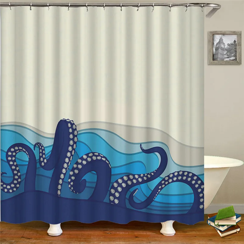 

Шторы для душа в виде осьминога, большие водонепроницаемые занавески для ванной из полиэстера, морская жизнь, для домашнего декора