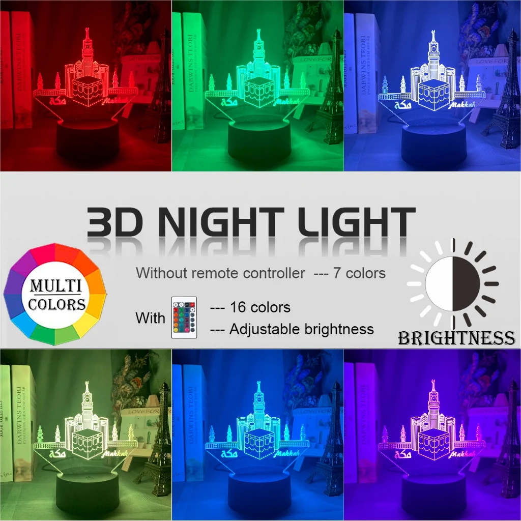 Мечеть модель светодиодный ночной Светильник 3d иллюзия Цвет изменение Спальня
