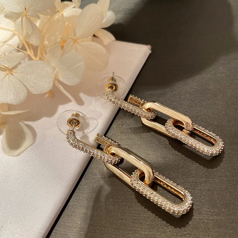 

Новые модные длинные серьги-подвески с овальным замком золотого цвета, Роскошные серьги-подвески для женщин