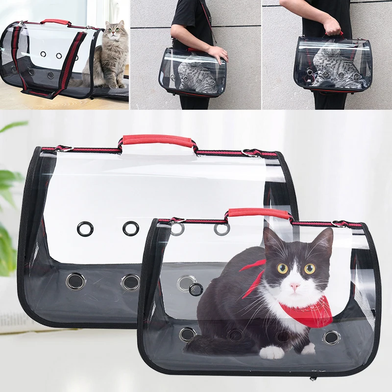 

High Quality Lightweight Tote Carrying Shoulder Transport Dog Cat Parrot Transparent Pet Bag Carrier for Small Cats Dogs 2021