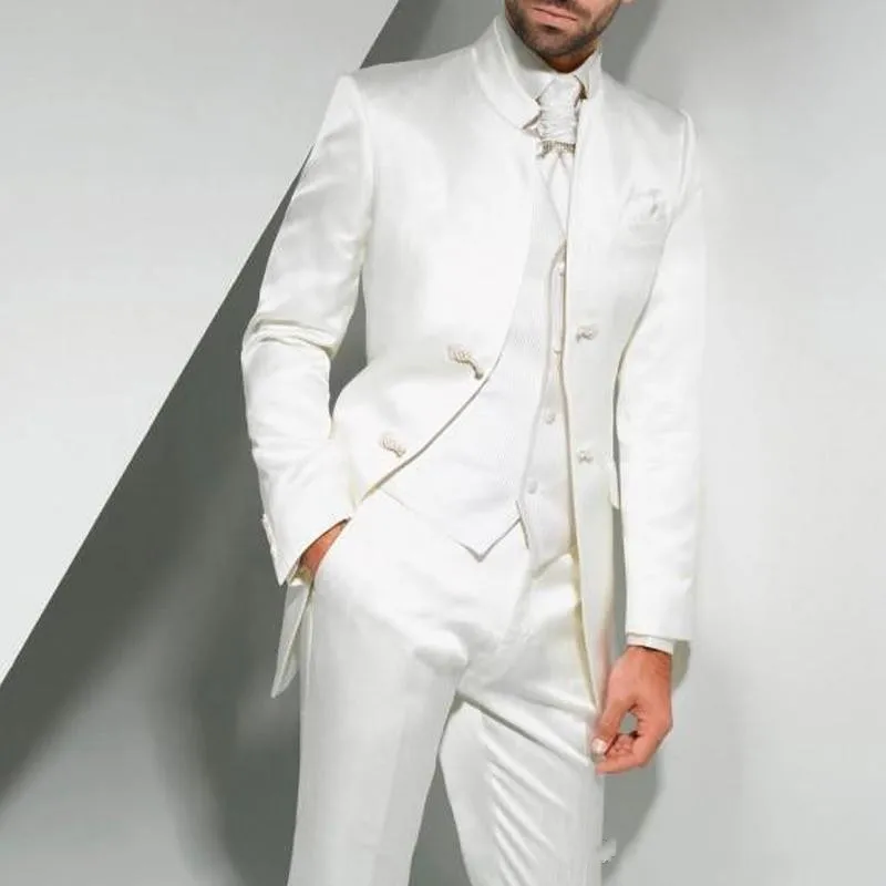 

Винтажные длинные белые свадебные смокинги для жениха 2021, индивидуальный пошив, деловые мужские костюмы (пиджак + брюки + жилет) terno
