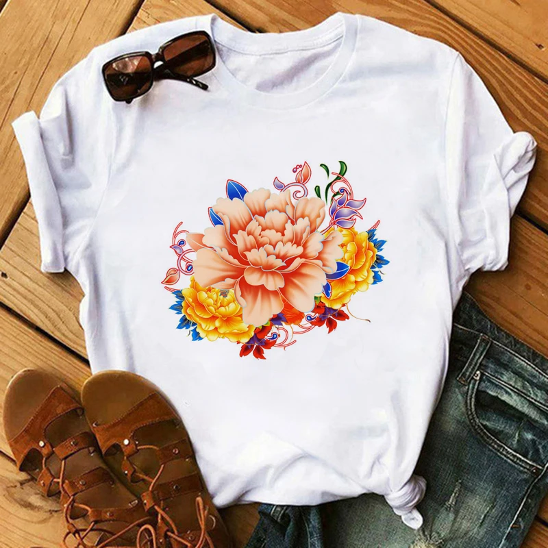 Модные милые футболки с цветами Harajuku женская футболка Ullzang аниме эстетика Blusas