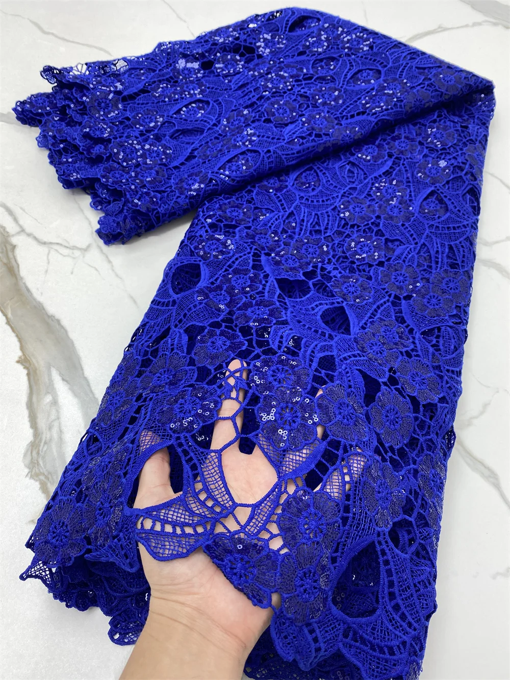 

Нигерийский гипюр кружевной ткани с блестками Французский Королевский синий кружево 2021 Африканский шнур кружевной ткани для свадебной веч...
