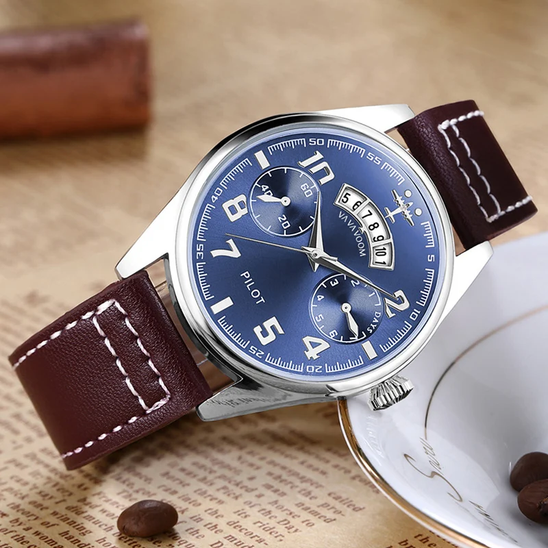 Мужские спортивные часы Pilot военные 2020 повседневные кожаные креативные с