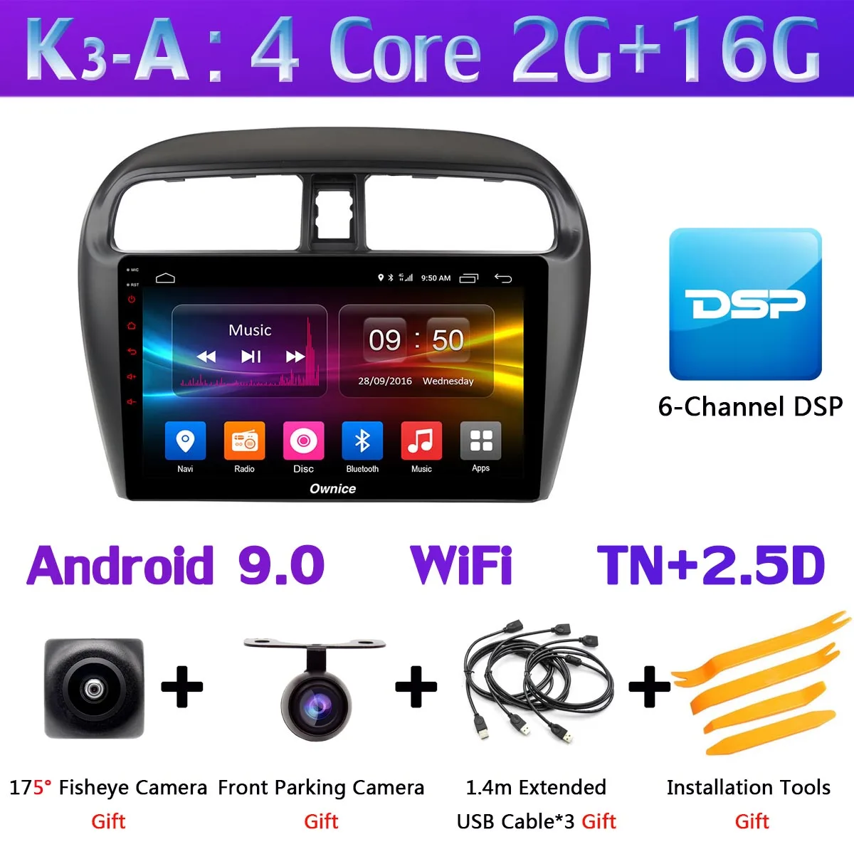 K3-A 360 ° AHD DVR камера 4GSIM wifi Android 9,0 8Core 4+ 64G SPDIF DSP CarPlay gps радио для Mitsubishi Mirage Attrage GT G46 2012 - Цвет: K3-A