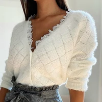 womens long sleeve fashion ladies casual streetwear cardigan knitwear spring autumn lace decor buttoned sweaters female v neck