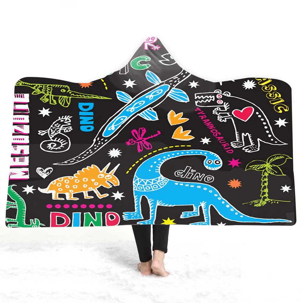 

Cartoon Animal Painting Hooded Blanket Lovely Winter Reading Play Games Portable Warmth Soft Blanket Machine Washable