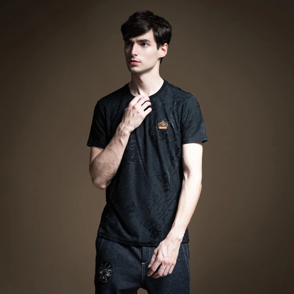 

Pinli 2020 Summer New O-neck Slim Applique Dobby Polyester Anti-wrinkle Cool Casual Men Short Sleeve T-shirt Solid B202311153