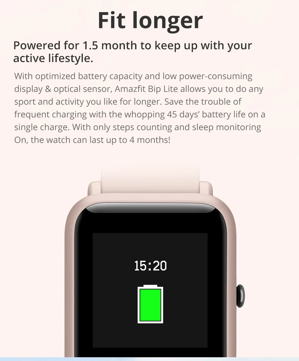 Смарт-часы AMAZFIT Bip Lite, несколько видов спорта, глобальная версия, режим ожидания на 45 дней, монитор сердечного ритма, фитнес-трекер