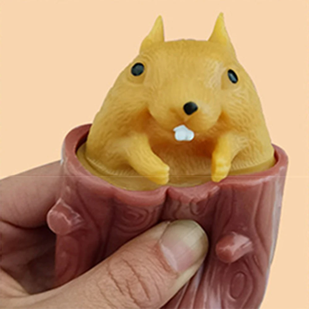 

Brown Color CuteSquirrel Cup Squeeze Toy Stress Relief Decompression Squeeze Cup Pen Holder Prank Squishy Anti-stress Toys GIft