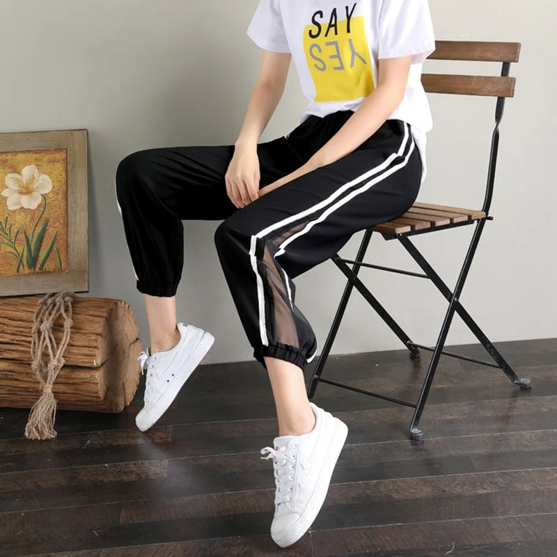 Plus Size 4xl Ankle Length Pants Joggers Women Lace Spliced Harem Solid Black Harajuku Streetwear Elastic High Waist | Женская одежда