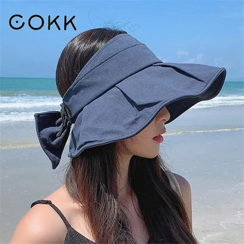 

COKK летние шляпы для женщин пустой Топ сплошной цвет с большим бантом полями Повседневная Солнцезащитная шляпа Женская Корейская солнцезащ...