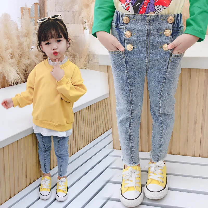 Обтягивающие джинсы для маленьких девочек модные детские хлопковые ковбойские