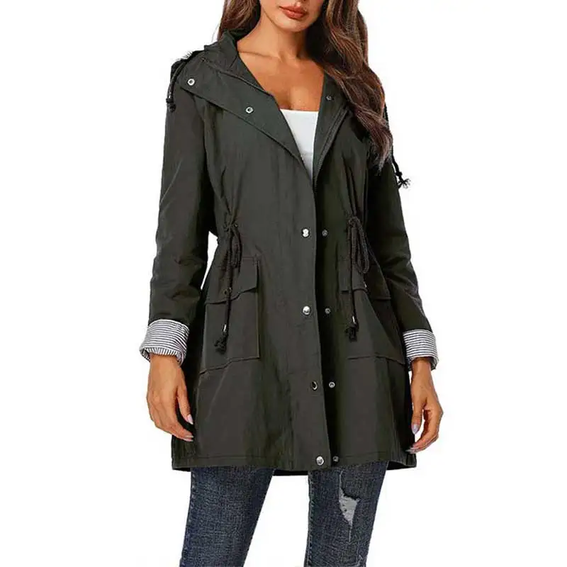 Женский непромокаемый плащ с капюшоном непродуваемый тренч для походов осень