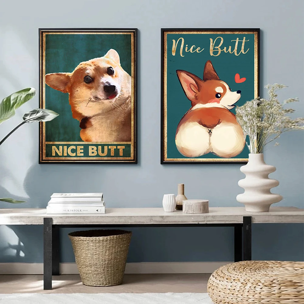 Забавный постер Corgi Dog для туалета Постер любителей собак декор ванной комнаты