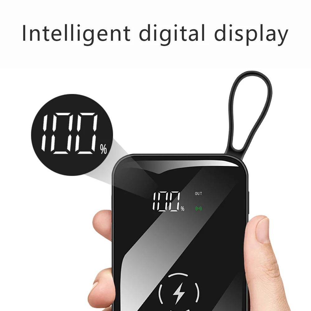 Портативное Быстрое беспроводное зарядное устройство 10000 мАч с зеркальным